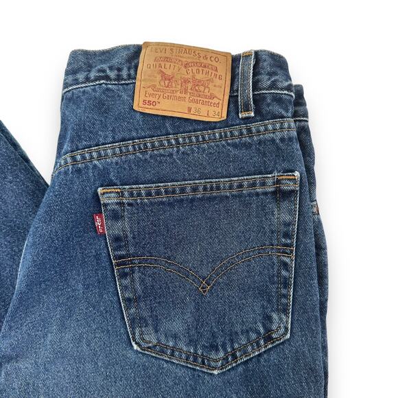Vintage 90s Levis Jeans 550 Relaxed Fit Cotton Dark Wash Blue Denim Mens W36 L34 - Picture 11 of 16